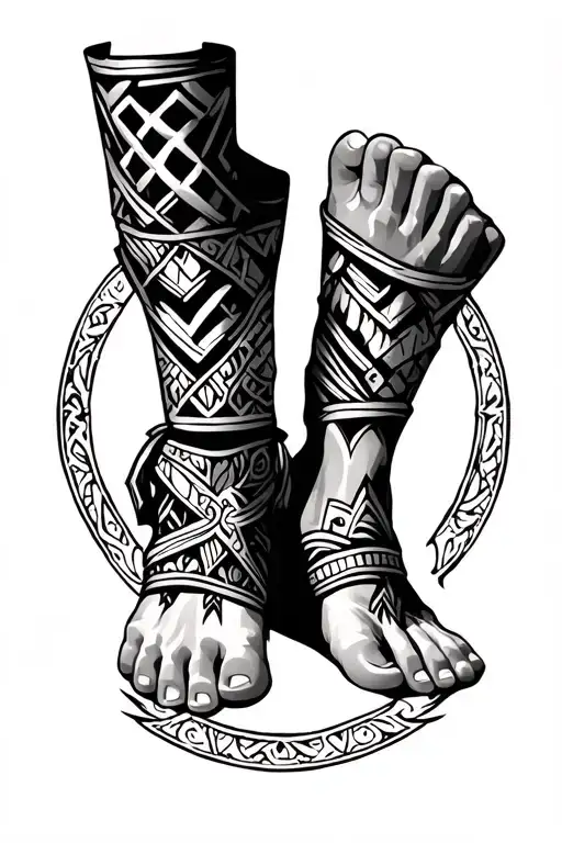 Black Feet Tribe Warrior With Tribal Geometric Patterns