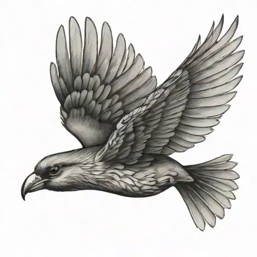 Bird With Open Wing Flying