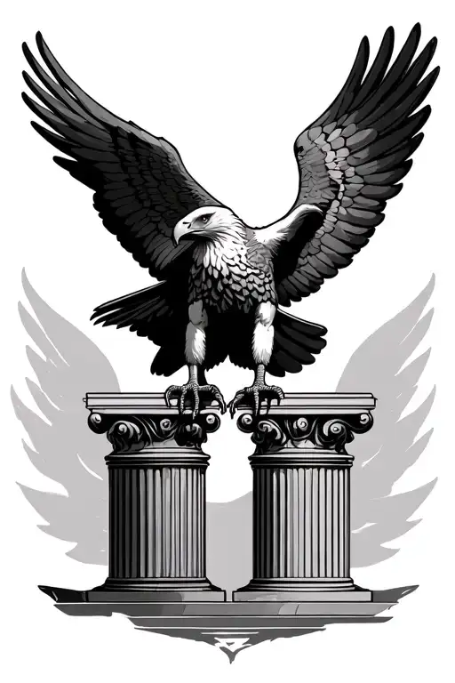 Eagle With Wings Spread Stood On Top Of Three Pillars Of Equal Height