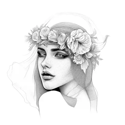 Veiled Woman With Flower Crown