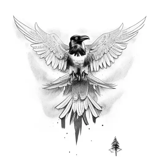 Raven Flying Over Skull