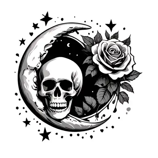 Half Moon Love Heart Skull Stars Roses