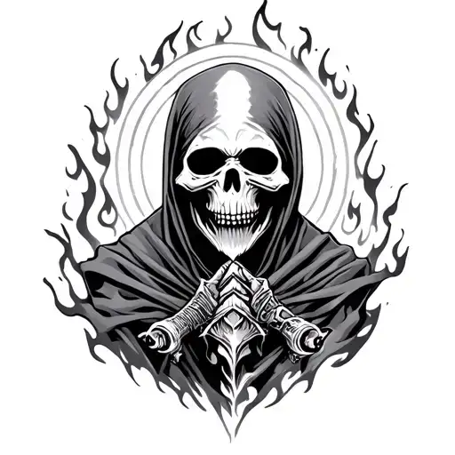 Grim Reaper Developed In Flame With A Shattered Halo