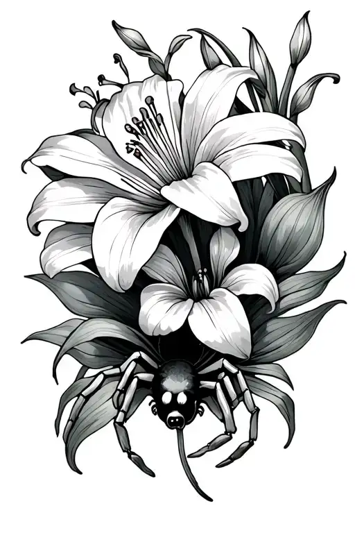 Paws Print Tattoo With Spider -Lily Flower