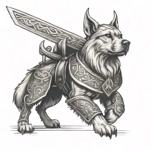 A Dog With Viking-inspired Armor And Weaponry