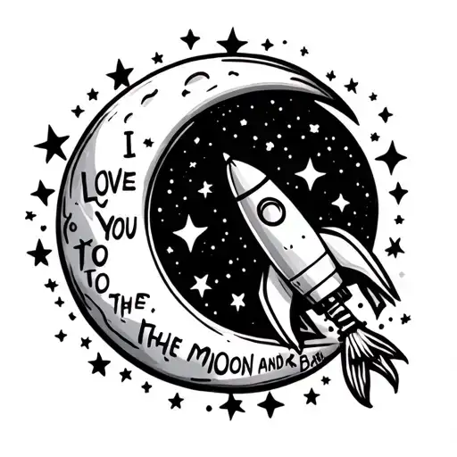 Moon Surrounded By Stars With A Rocket Ship That Says I Love You To The Moon And Back