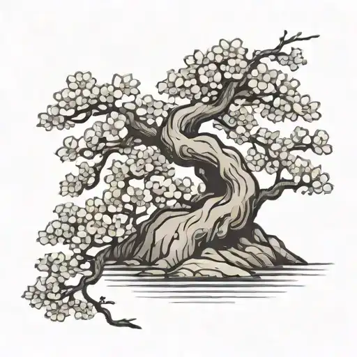 Bonsai Tree With Small Cherry Blossoms