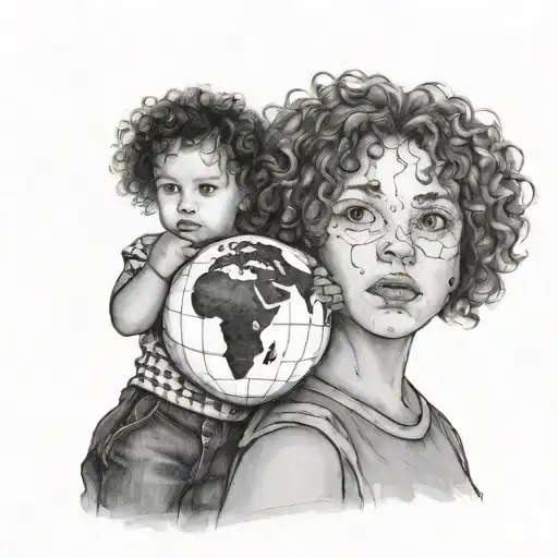 Earth In The Background With Toddler Curly Haired Daughter Standing In Front Facing Outward