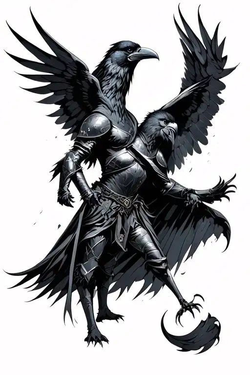 Knight And Raven With Sluttered Wings