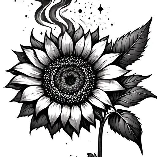 A Universal Spiritual Scene With A Smoking Sunflower And Celestial Elements