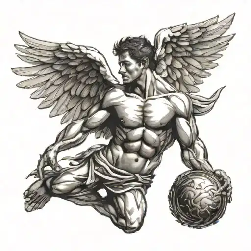 Muscular Man With Wings Falling Icarus