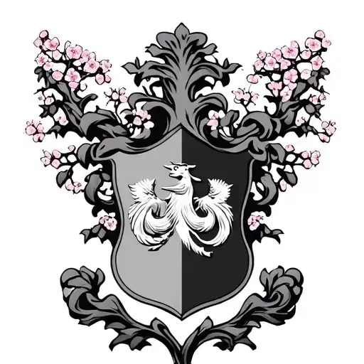 Family Crest And Cherry Blossom Tree