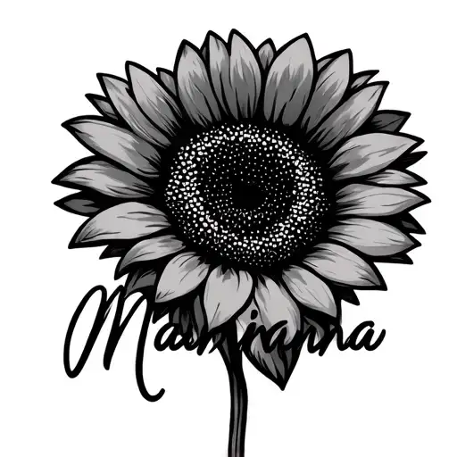 The Name Marianna In Cursive With A Sunflower