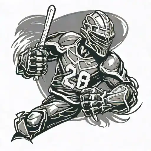 Lacrosse Player With A Skull Face Mask In A Video Game-inspired Setting