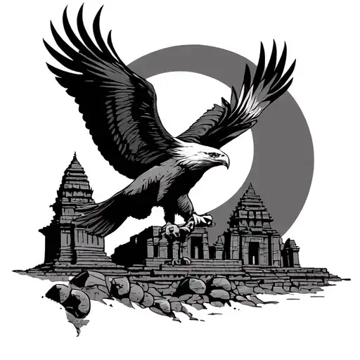 Sinkh Punjabi Warrior Temple Ruins And Moon Eagle Soaring