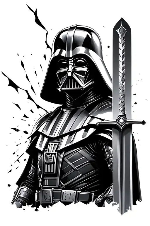 Dart Vader Stands With A Sword In Broken Armor