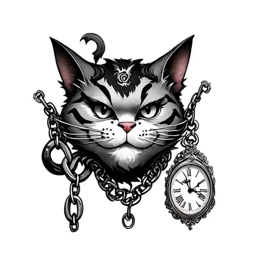 Cheshire Cat With A Clock On A Chain