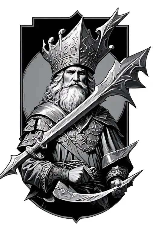 Medieval King Full Body Pose Hold A Spear