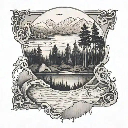 Lake With Forest And Person In Backround Holding A Map