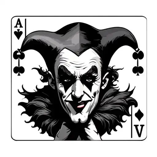 A Jester Holding A Ace Of Spade Card With His Two Finger Covering Half Of His Face