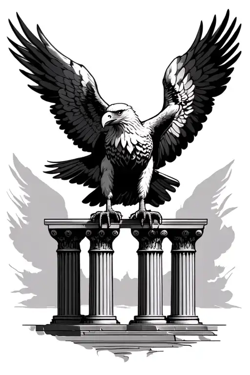 Eagle With Wings Spread Stood On Top Of Three Pillars Of Equal Height