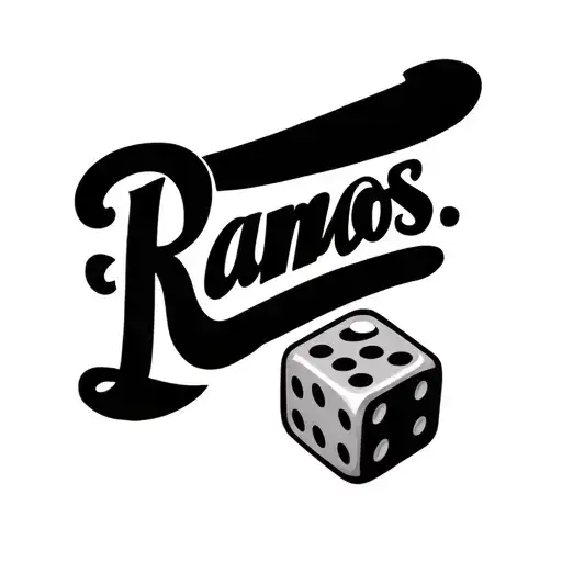 Ramos In Cursive Writing With Dice Hanging On The End