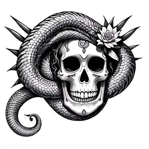 Aztec Serpent With Santa Muerte Skull