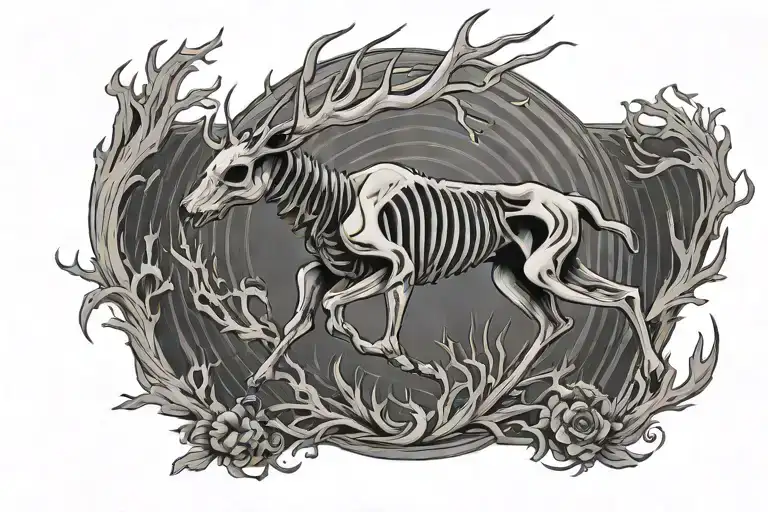 Full Skeleton Minimalist Stag Skeleton Running