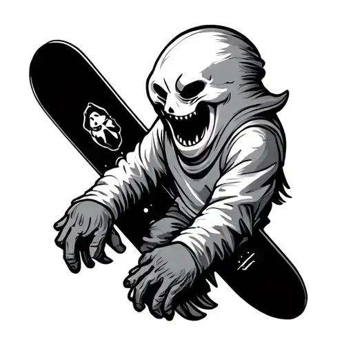 A Cartoon Drawing Of A Ghost With A Snowboard Under His Arm
