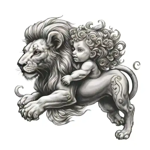 Baby Cupid Riding Lion