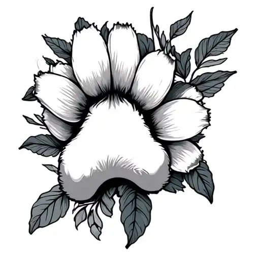 Dog Paw And Big Flowers