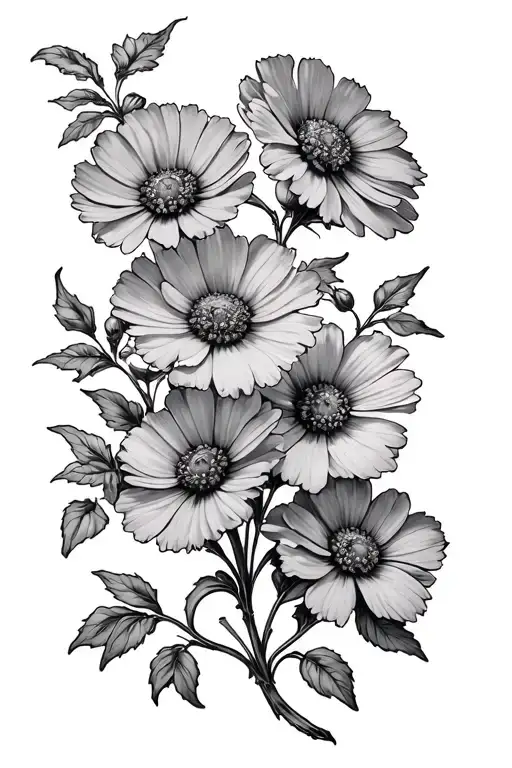 Multiple Cosmos And Marigold Flower On A Vine Growing