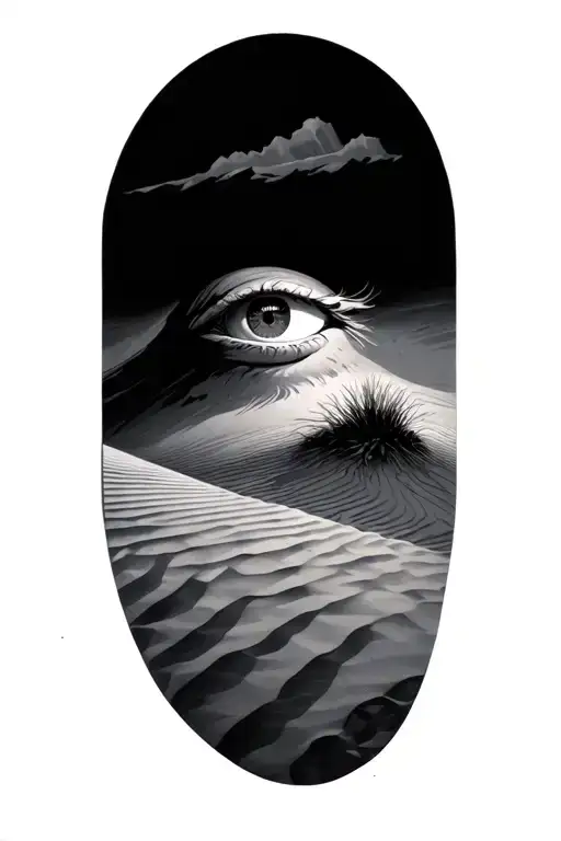Dark Sand Dunes With An Eye Looking Out From Behind Them