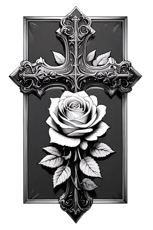 Catholic Cross With A Rose In The Middle Using The Rose Stem For The Bottom Of The Cross