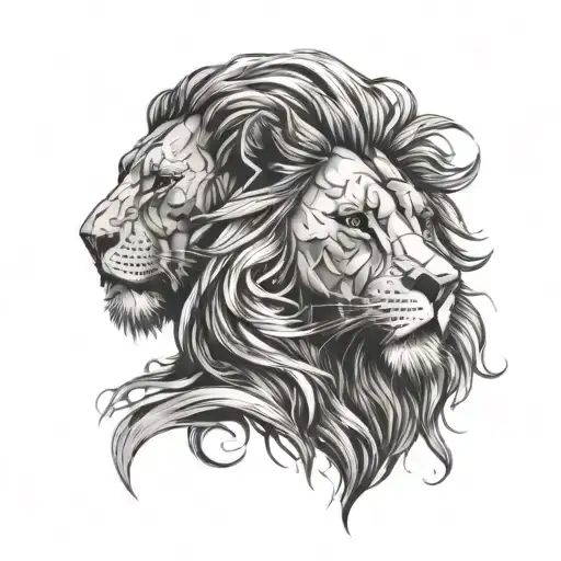 Lion Head Coming From Behind A Broken Mask