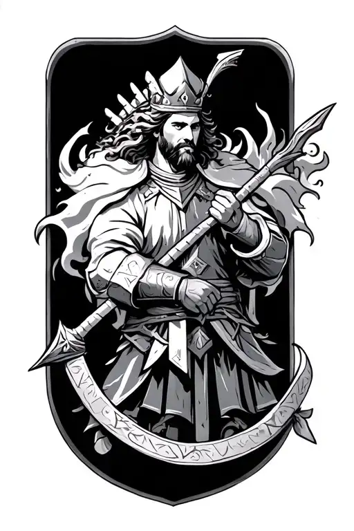 Medieval King Full Body Pose Hold A Spear