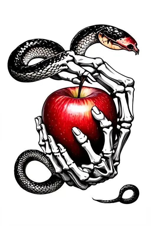 Adam And Eve Skeletal Hand Holding Apple With Snake Around It