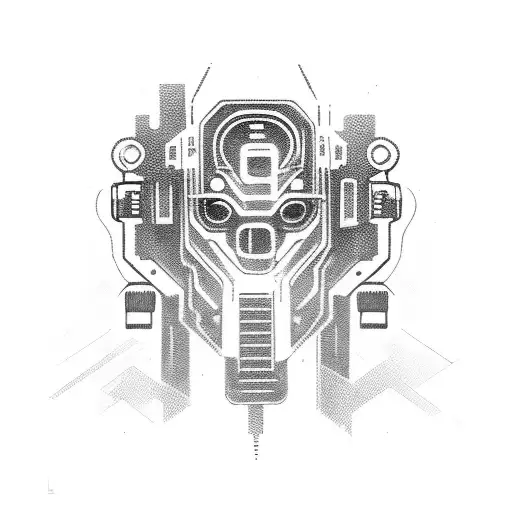 Mechanical Cyberpunk Fire Tattoo Stencil