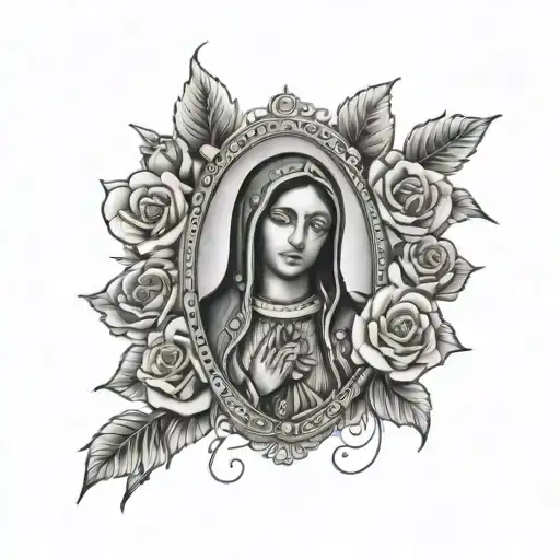 Virgin Of Guadalupe With Rosary And Roses