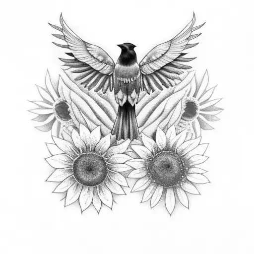 Crow With Wildflowers And Sunflowers Sternum In Wings