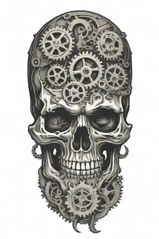 Overthinking Scull With Gears Intertwined
