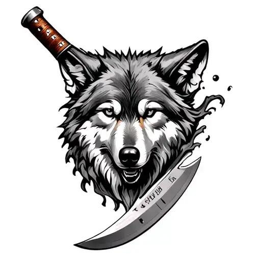 Chef Knife With A Wolf Coming Out Of The Blade As If The Blade Was A Doorway