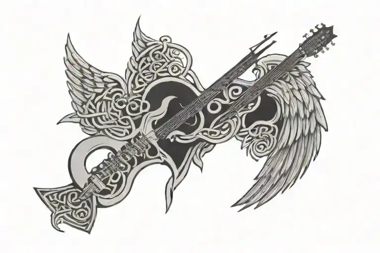 Celtic Symbol Unconditional Love Cocktail Straw Angel Wings Electric Guitar