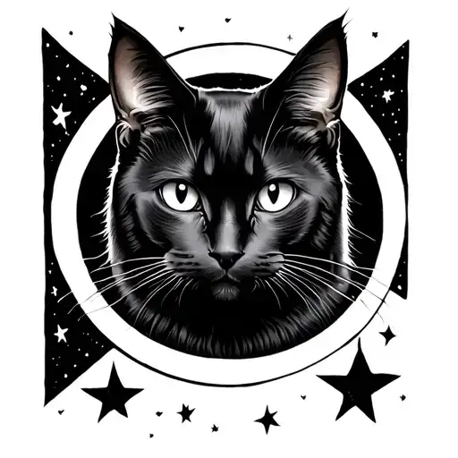 Black Cat Sitting Facing Moon Inside