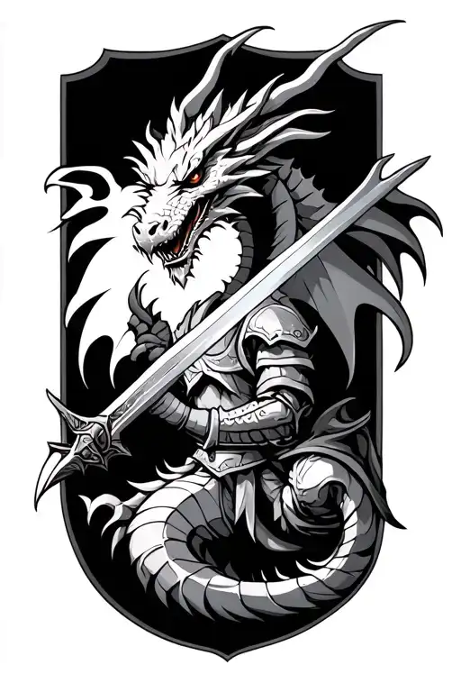 Medieval Dragon Battling Knight Holding A Sword King