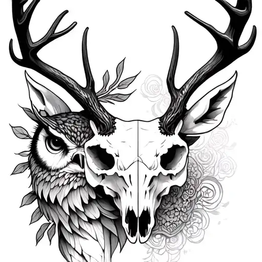 Deer Skull And Owl