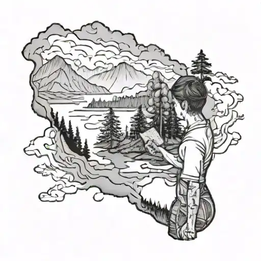 Lake With Forest And Person Backround Holding A Map