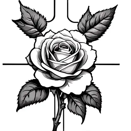 Catholic Cross With A Rose In The Middle Using The Rose Stem For The Bottom Of The Cross