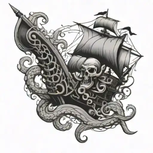 Kracken With Pirate Ship