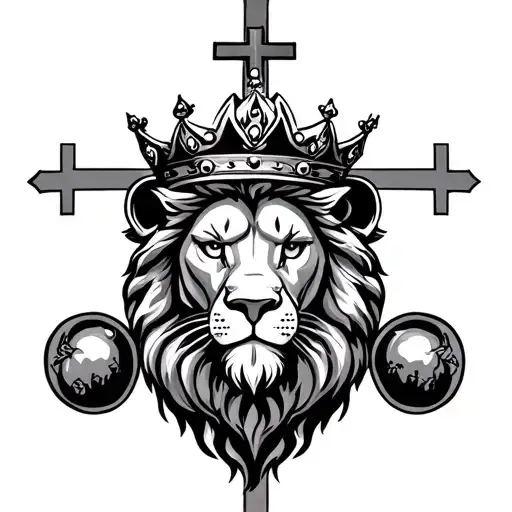 Crowned Lion With A Cross And 2 Dates